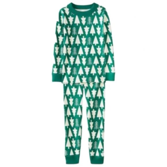 Hanna Andersson Holiday Pajama Set Green White Christmas Tree Cotton Size S/M - Picture 1 of 16